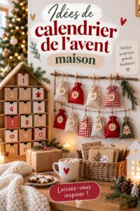 Calendrier de l'avent maison avec des petits cadeaux pour les enfants, décoré de couleurs festives.