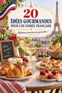 Table d'une fête française avec décorations typiques et plats. Une ambiance parisienne à la maison.