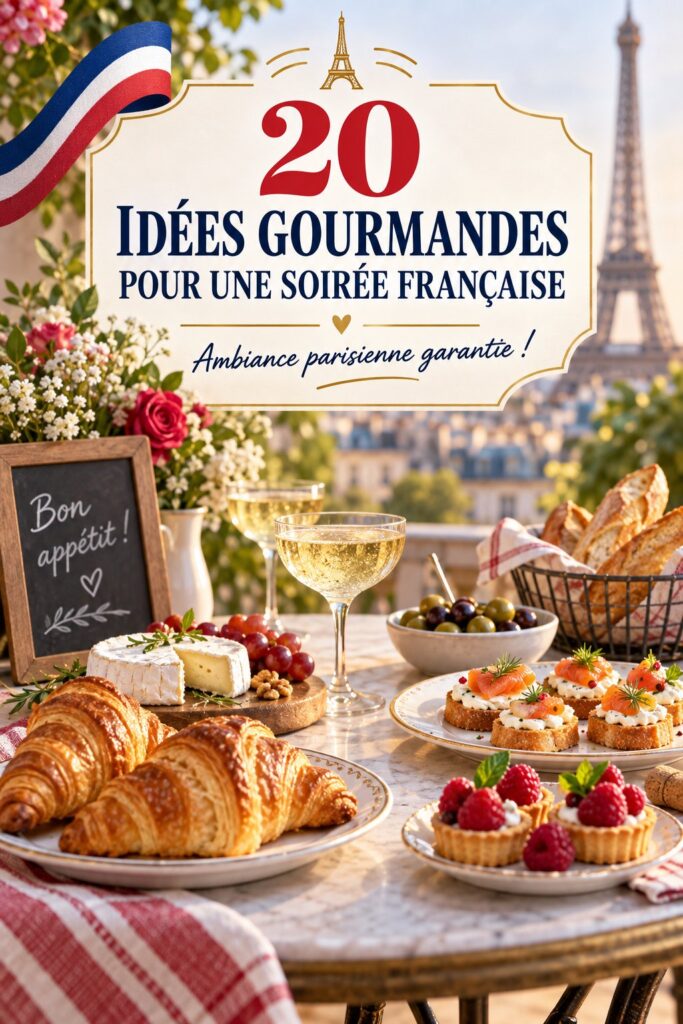 Table d'une fête française avec décorations typiques et plats. Une ambiance parisienne à la maison.
