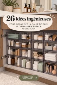 Salle de bain organisée avec des rangements efficaces.