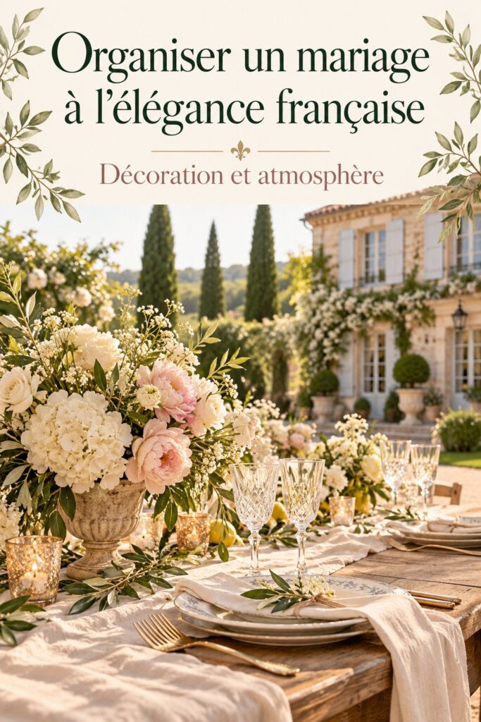 Une décoration de mariage à la française avec des fleurs et des bougies qui créent une ambiance romantique.