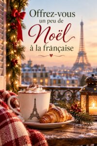 Un décor de Noël traditionnel français avec des lumières et des décorations dans un cadre familial chaleureux.