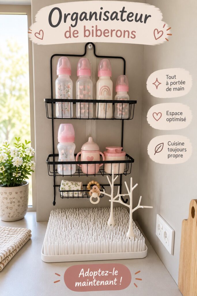 Organisation esthétique et fonctionnelle des biberons dans une cuisine moderne
