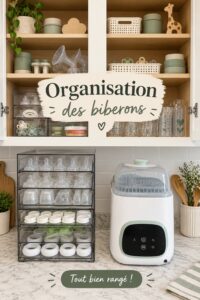 station de rangement pour biberons bien organisée dans une cuisine familiale