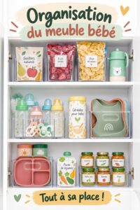 Cabinet de bébé organisé avec des espaces de rangement pratiques et esthétiques.