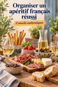Un apéritif français avec des plats variés sur une table bien dressée