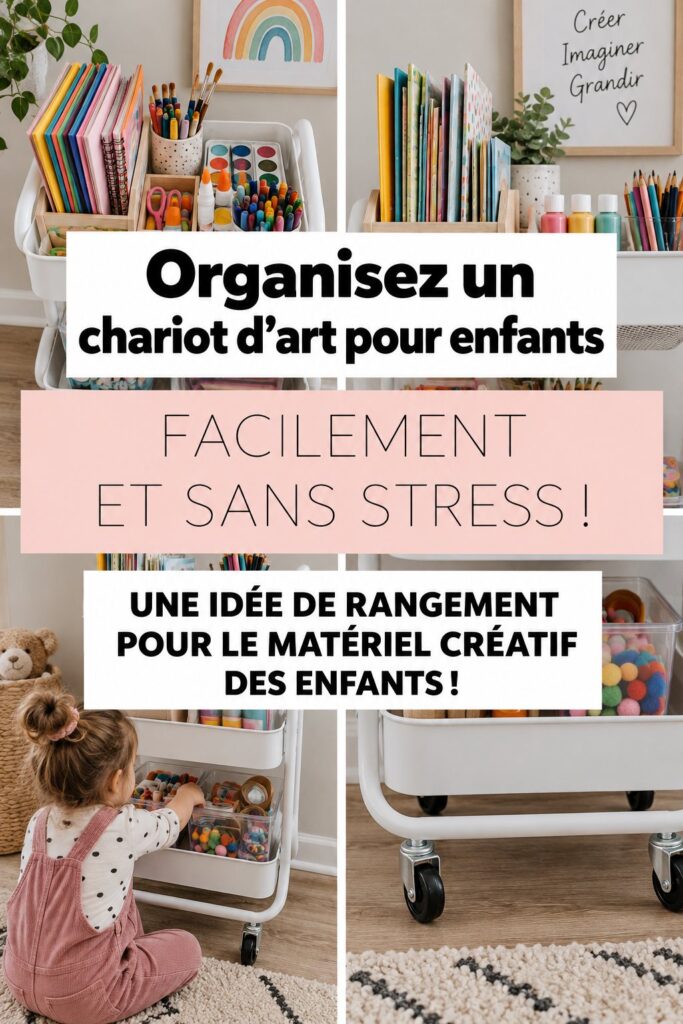 Chariot d'art coloré pour enfants rempli de fournitures créatives