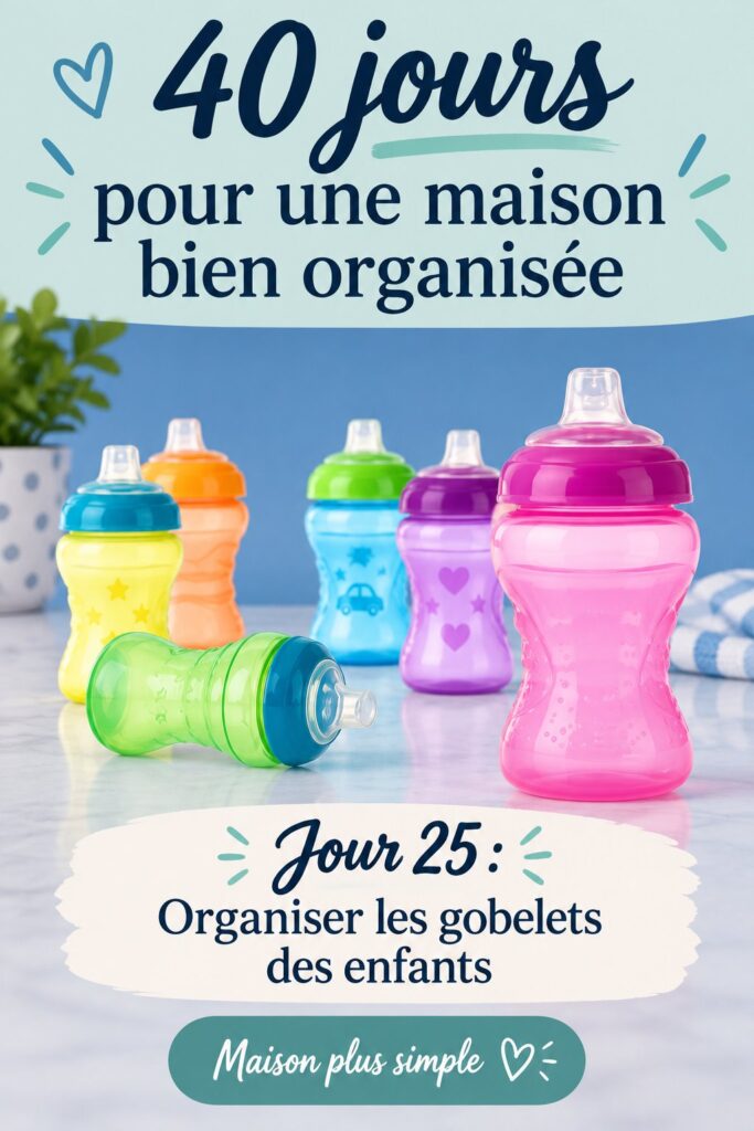 Un espace de rangement coloré pour les gobelets des enfants, organisé et facile d'accès.