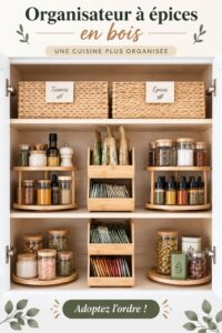 Porte-épices en bois bien organisé dans une cuisine moderne