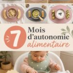 Un bébé de 7 mois essayant de manger tout seul avec des légumes coupés.