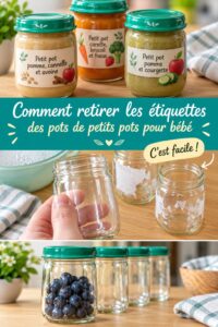Un pot de nourriture pour bébés en verre sans étiquette sur un fond neutre, prêt à être réutilisé.