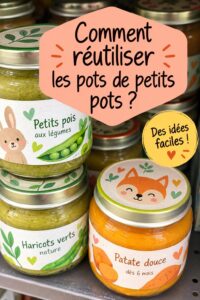 Pots de bébés recyclés en objets déco colorés dans un intérieur familial.