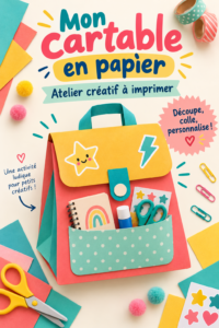 Cartable en papier à fabriquer, atelier créatif à imprimer pour enfants