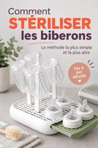 Mère stérilisant des biberons en utilisant une méthode à la vapeur