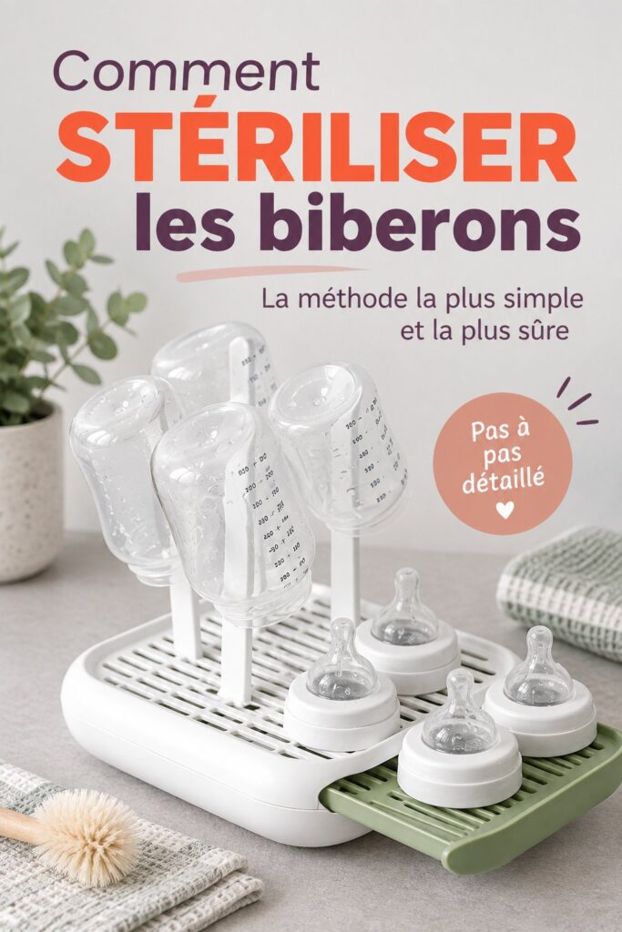 Mère stérilisant des biberons en utilisant une méthode à la vapeur