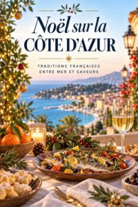 Un marché de Noël sur la Côte d'Azur illuminé, symbole des traditions festives françaises.