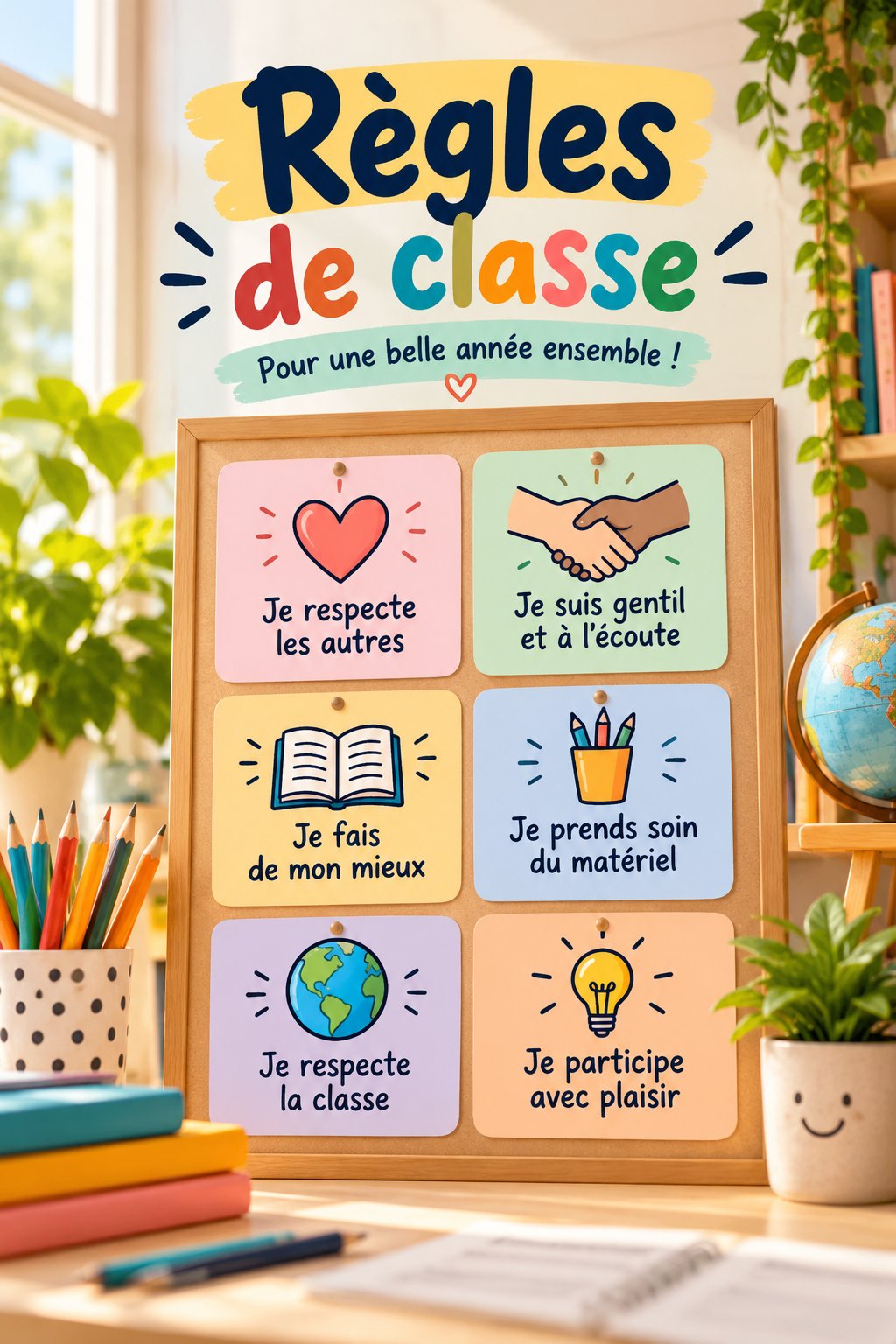 Affiche colorée de règles de classe pour faciliter l'apprentissage
