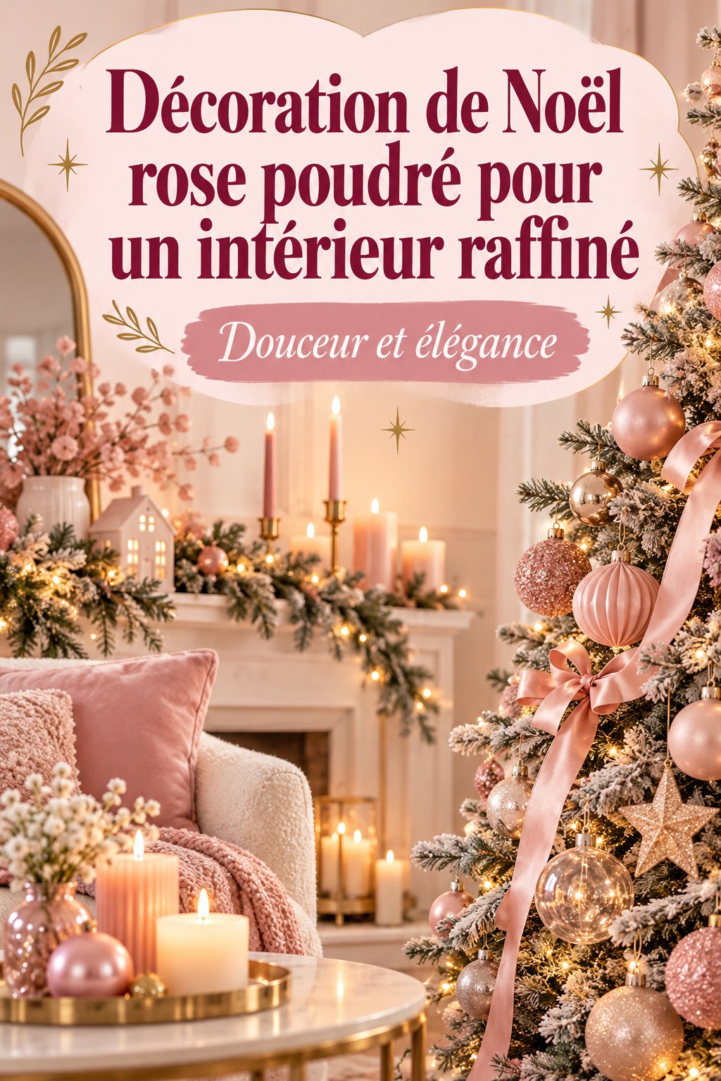 Déco de Noël rose poudré avec des ornements élégants