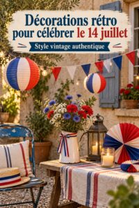 Une table joliment décorée avec des éléments rétro pour célébrer le 14 juillet
