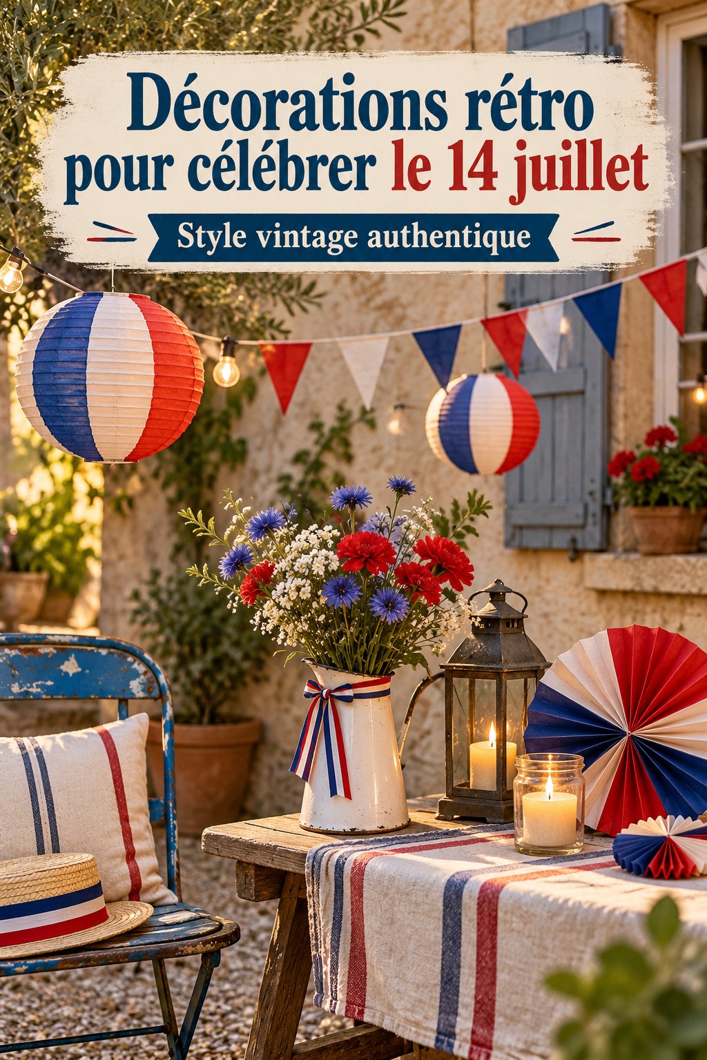 Une table joliment décorée avec des éléments rétro pour célébrer le 14 juillet