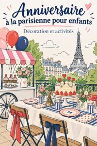 Fête d'anniversaire sur le thème de Madeline à Paris avec décorations colorées et une table festive.