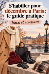 Tenue d'hiver chic à Paris en décembre avec des accessoires tendance.