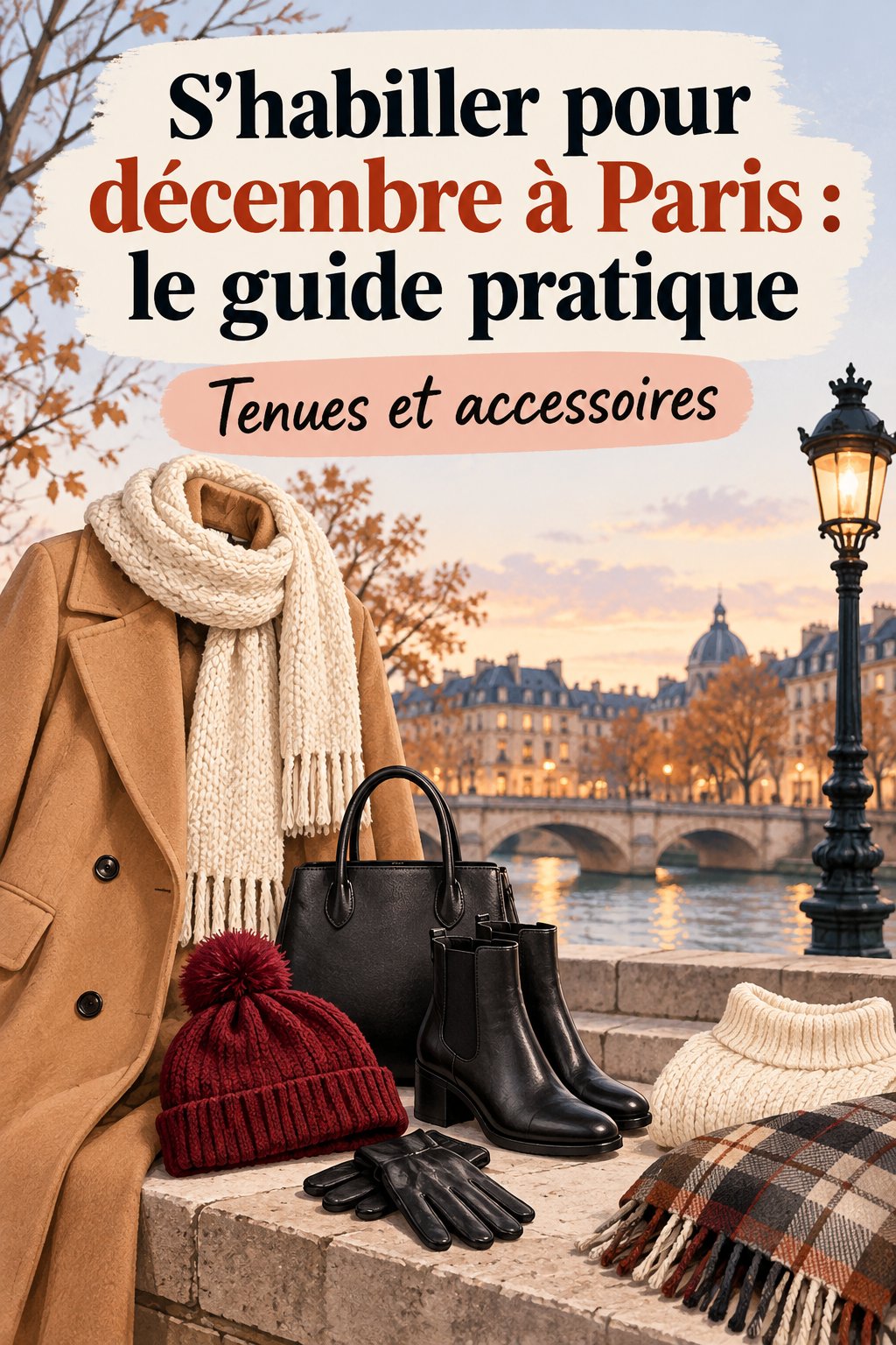Tenue d'hiver chic à Paris en décembre avec des accessoires tendance.