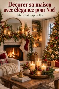 Décoration de Noël élégante inspirée par Ralph Lauren avec des couleurs riches et des textures raffinées.