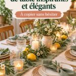 Mise en scène d'une table élégante pour un repas familial, décorée avec des fleurs et de la vaisselle raffinée.