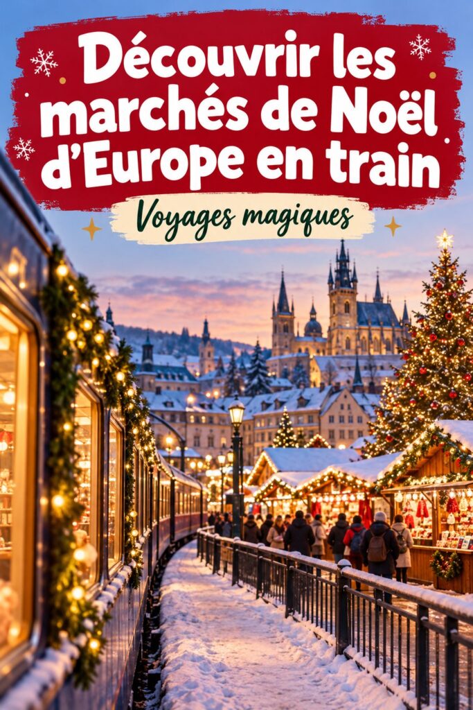 Marché de Noël enchanteur en Europe, photographié depuis le train