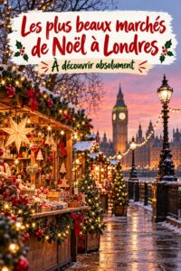 Marché de Noël illuminé à Londres avec des stands et des visiteurs.