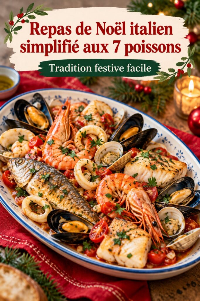 Un beau plat de 7 poissons préparés pour un repas de Noël italien
