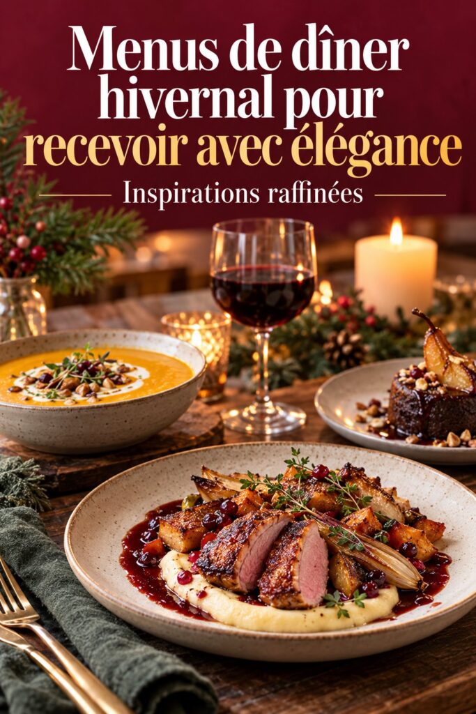 Menu de dîner hivernal élégant avec des plats raffinés