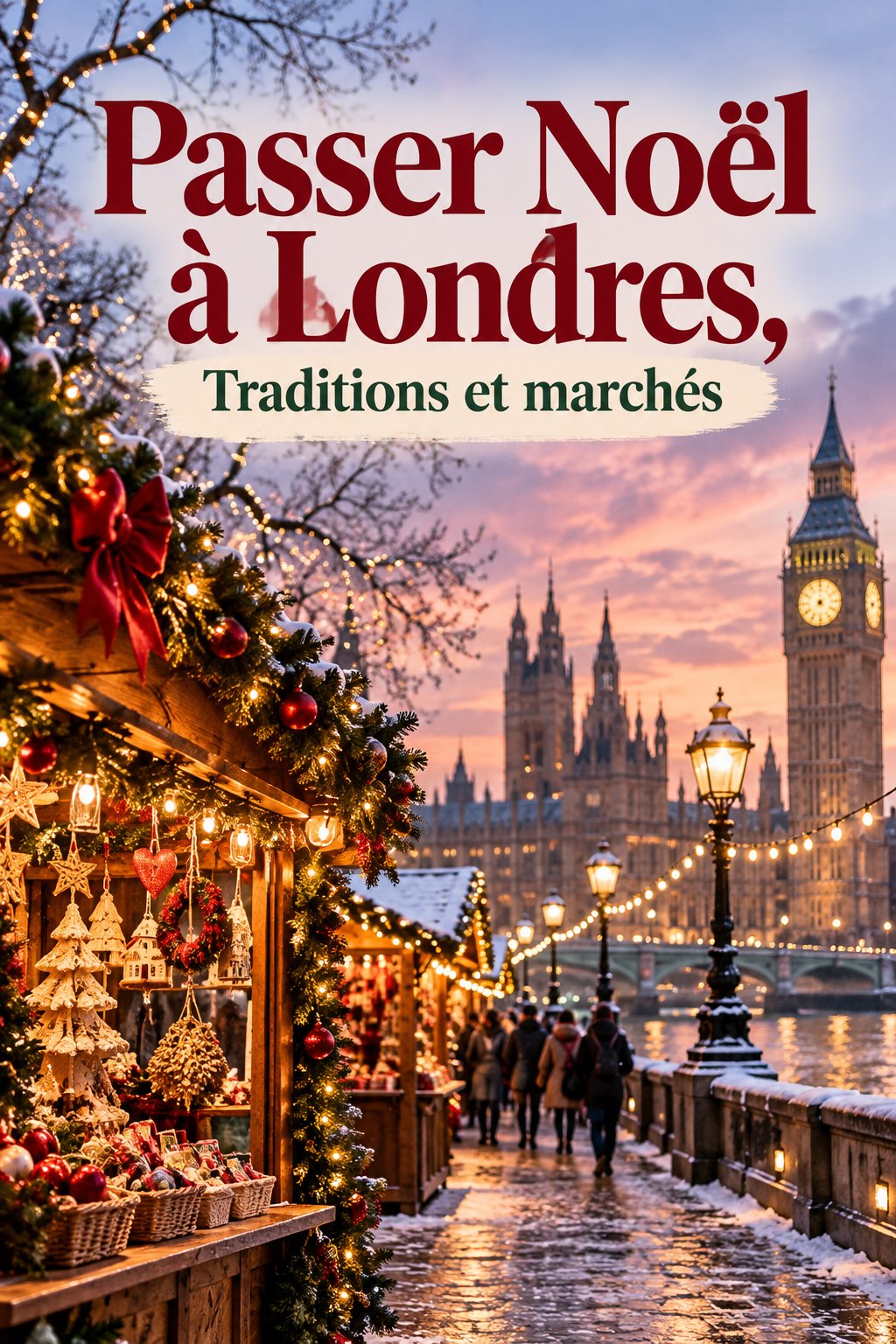 Jolie vue des illuminations de Noël à Londres avec des familles profitant de l'ambiance festive.