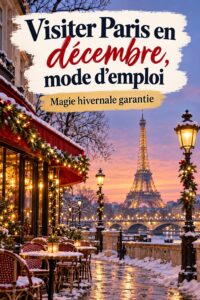 Vue illuminée de la Tour Eiffel à Paris en décembre, créant une ambiance féerique.