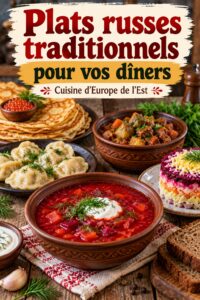 Table garnie de plats russes traditionnels pour un dîner familial