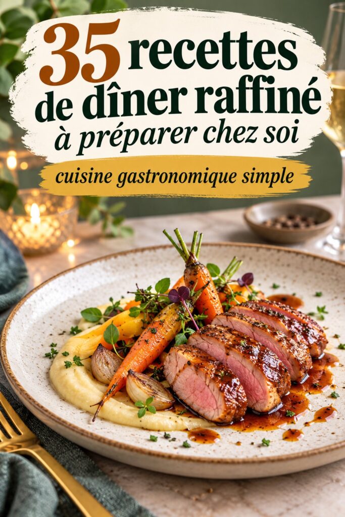 Un élégant repas de dîner préparé à la maison avec des plats raffinés.