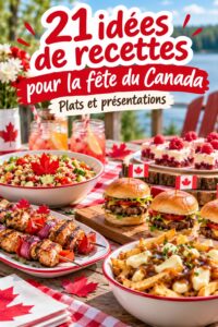 Table festive avec des plats typiques de la fête du Canada.