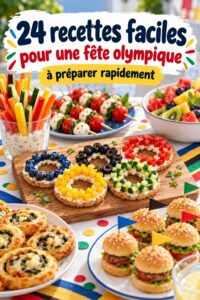 Plat de tapas coloré pour une fête des JO de Paris 2024.