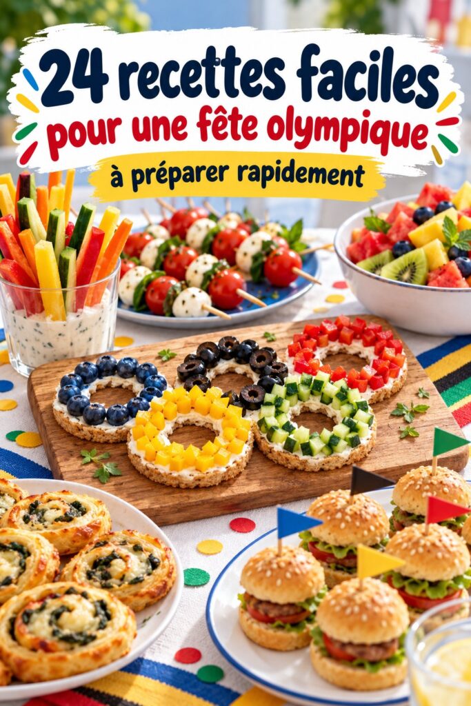 Plat de tapas coloré pour une fête des JO de Paris 2024.