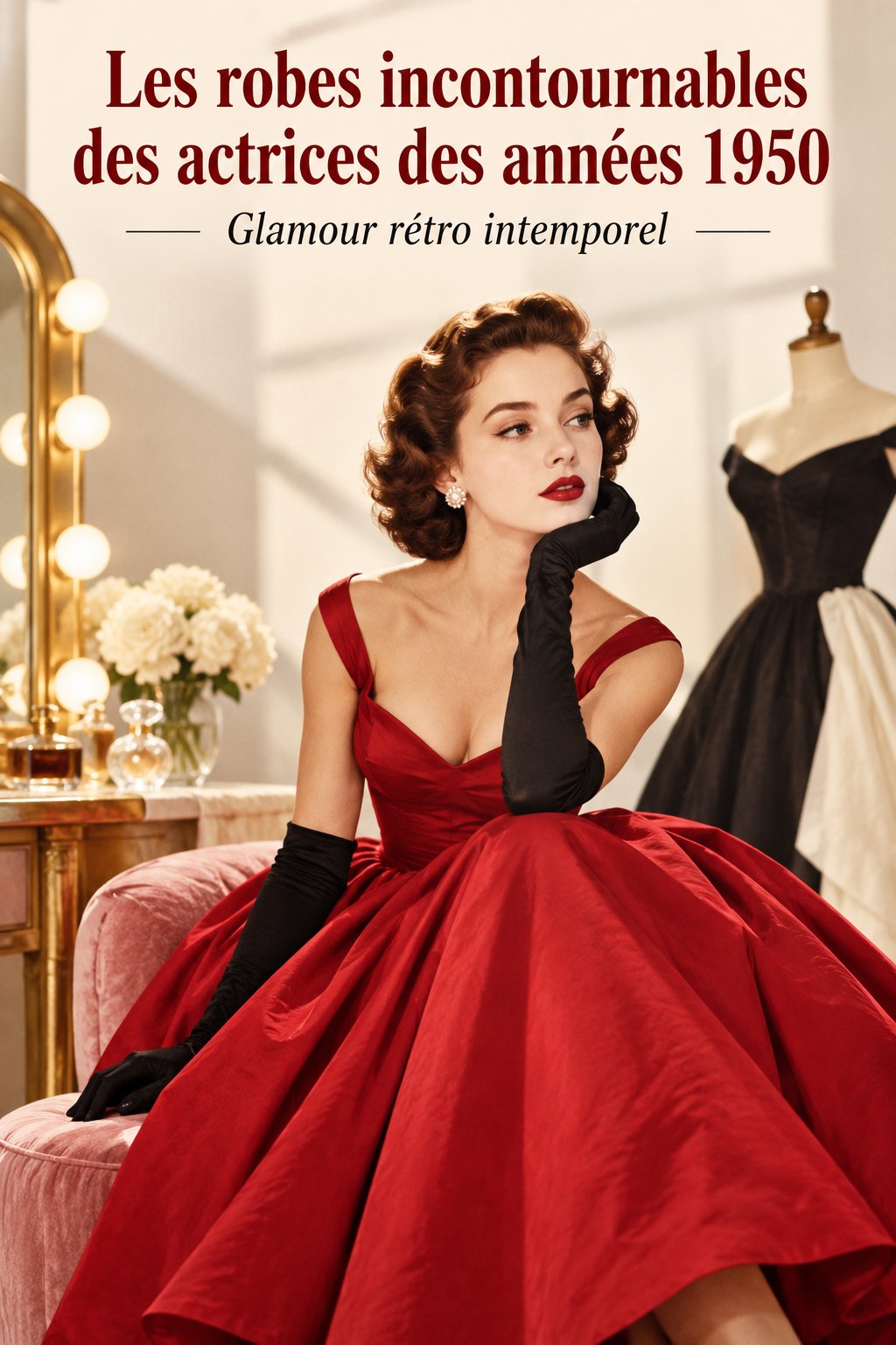 Robe emblématique des années 1950 portée par une actrice iconique, illustrant le glamour de l'époque.