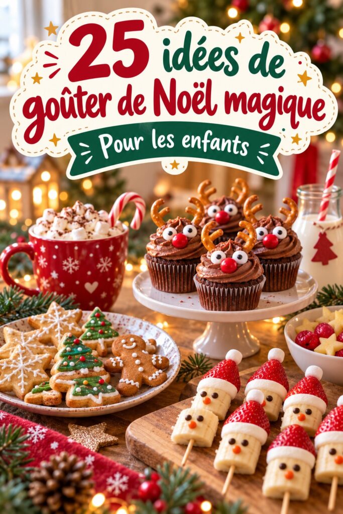 Une belle table décorée pour une tea party de Noël, avec des tasses de thé et des pâtisseries.